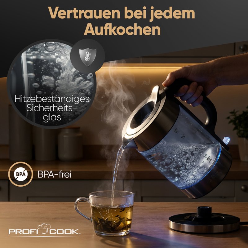 PROFI COOK Bouilloire PC-WKS 1322, verre/acier inoxydable, 1,7 L